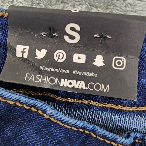 NEW Fashion Nova Shorts Womens S Blue Fave High Waist Cuffed Dark Wash Stretch - Picture 6 of 11